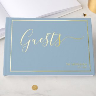 Simple Elegant Dusty Blue Formal Gold