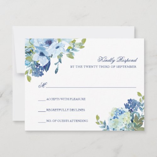 Simple Elegant Dusty Blue Navy Floral Wedding RSVP