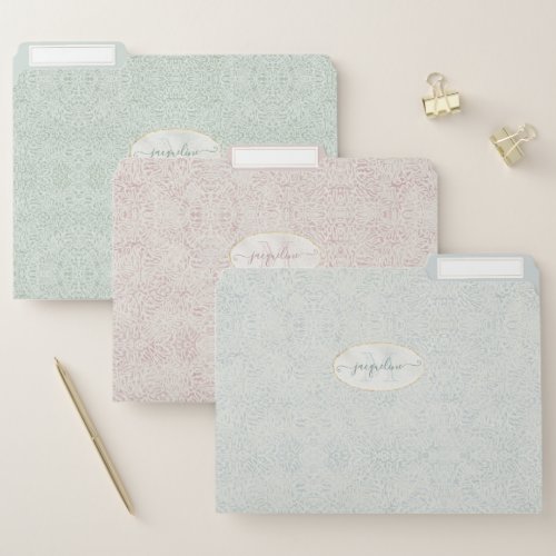 Simple Elegant Dusty Blue Pink Vintage Monogrammed File Folder