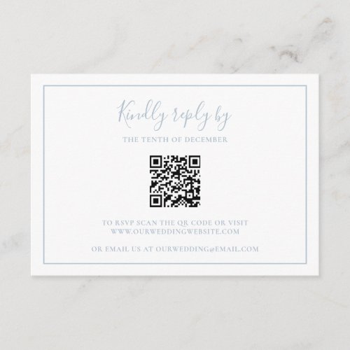 Simple Elegant Dusty Blue QR Code Wedding RSVP Card