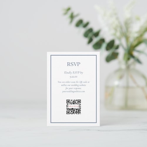 Simple Elegant Dusty Blue RSVP QR Code Option Enclosure Card