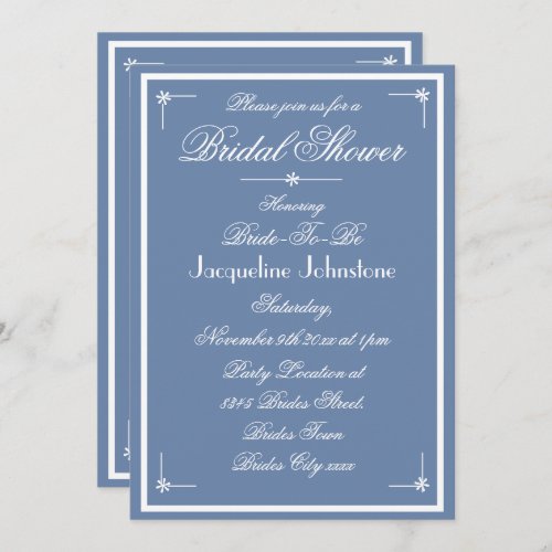 Simple Elegant Dusty Blue Rustic Bridal Shower Invitation