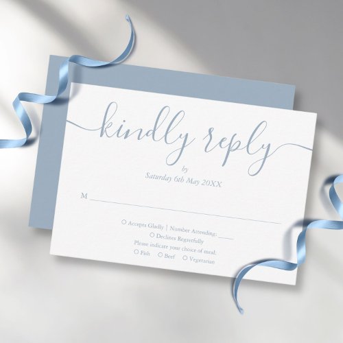 Simple Elegant Dusty Blue Script Meal Choice RSVP