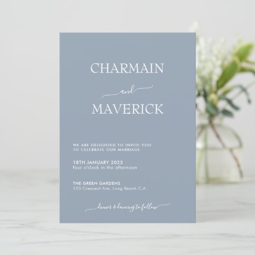 Simple Elegant Dusty Blue Wedding Invitation