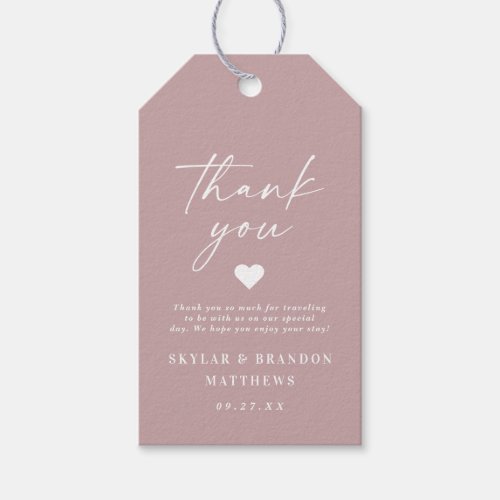 Simple Elegant Dusty Mauve Pink Wedding Thank You Gift Tags