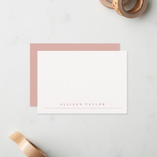 Simple Elegant Dusty Pink Custom Name Note Card