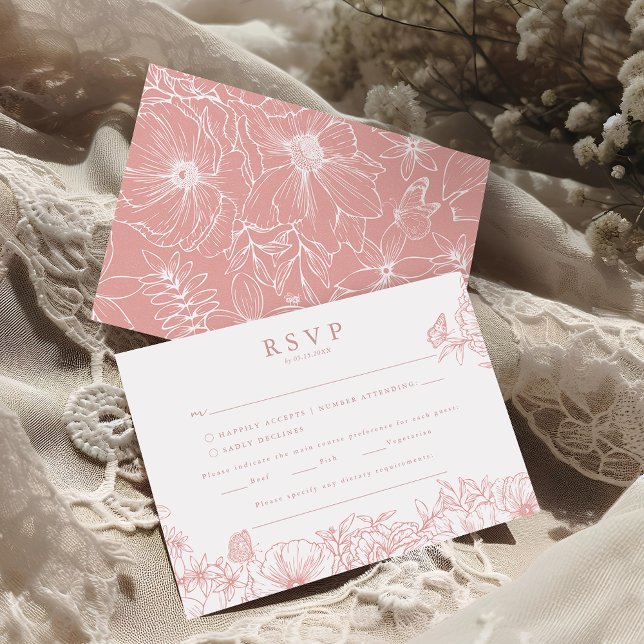 Simple Elegant Dusty Pink Garden Wedding RSVP Enclosure Card (Creator Uploaded)