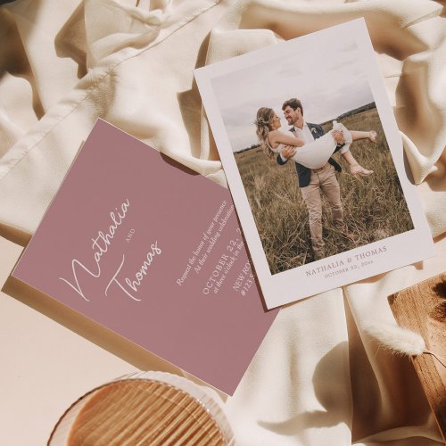 Simple Elegant Dusty Rose Photo Wedding Invitation