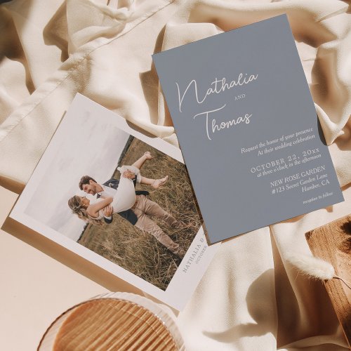 Simple Elegant Dusty Rose Photo Wedding Invitation