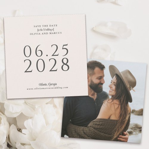 Simple Elegant Ecru Square Save the Date and Photo