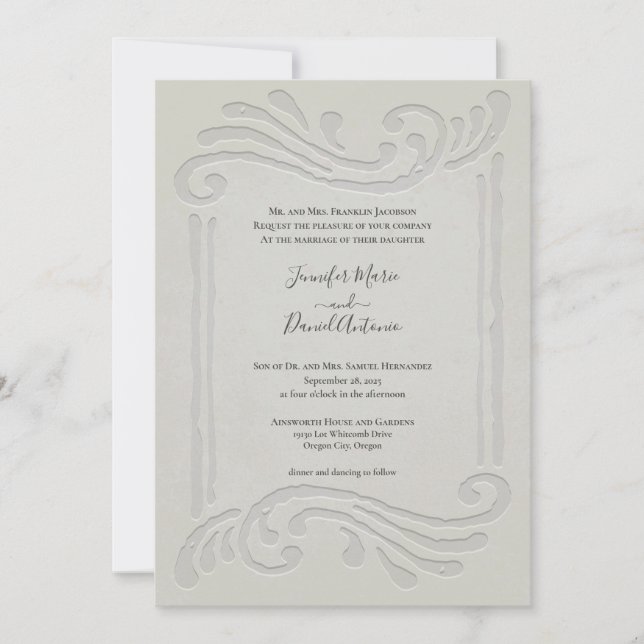 Simple Elegant Embossed Alabaster Wedding  Invitation (Front)