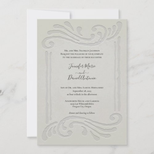 Simple Elegant Embossed Alabaster Wedding  Invitation