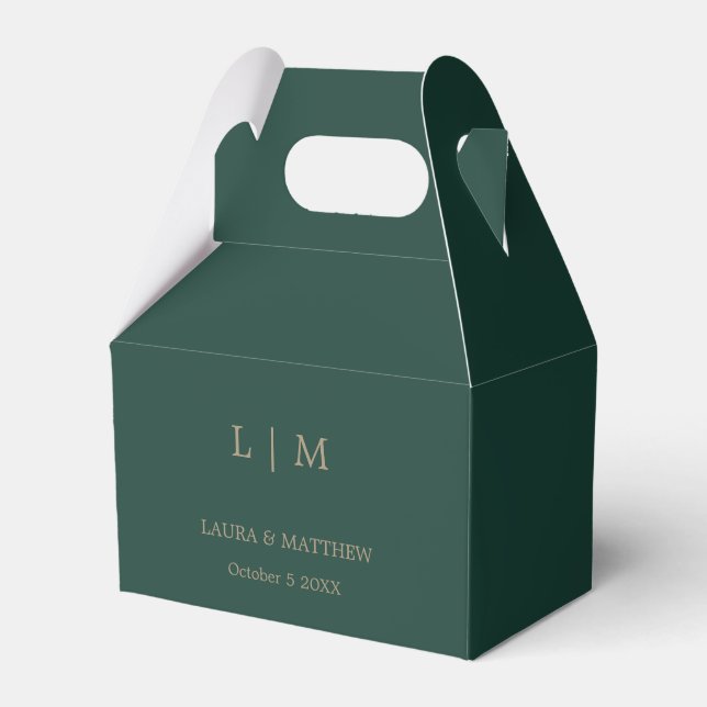 Simple Elegant Emerald Green Monogram Wedding Favor Boxes (Front Side)