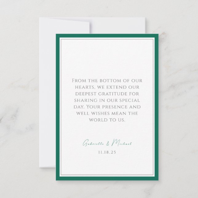 Simple Elegant Emerald Green Thank You Card (Back)
