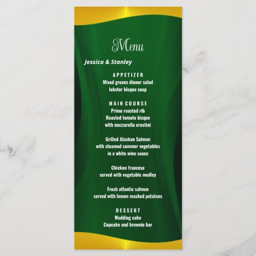 Simple Elegant emerald Green Wedding Dinner Menu