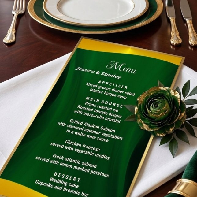 Simple Elegant emerald Green Wedding Dinner Menu (Creator Uploaded)