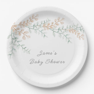 Simple Elegant Eucalyptus Baby Shower Paper Plates