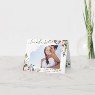 Simple Elegant Eucalyptus Blush Pink Roses PHOTO Thank You Card