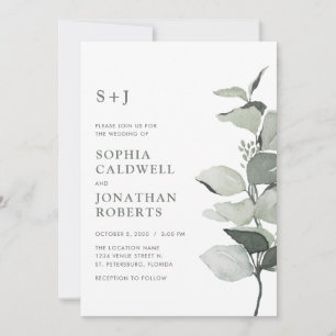 Simple Elegant Eucalyptus Botanical Sage Wedding Invitation