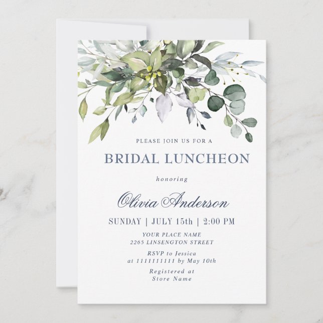 Simple Elegant Eucalyptus BRIDAL LUNCHEON Invitation (Front)
