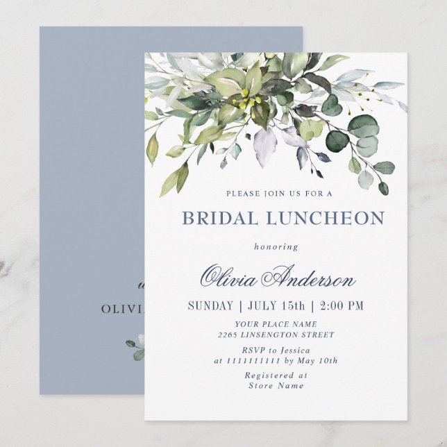 Simple Elegant Eucalyptus BRIDAL LUNCHEON Invitation (Front/Back)