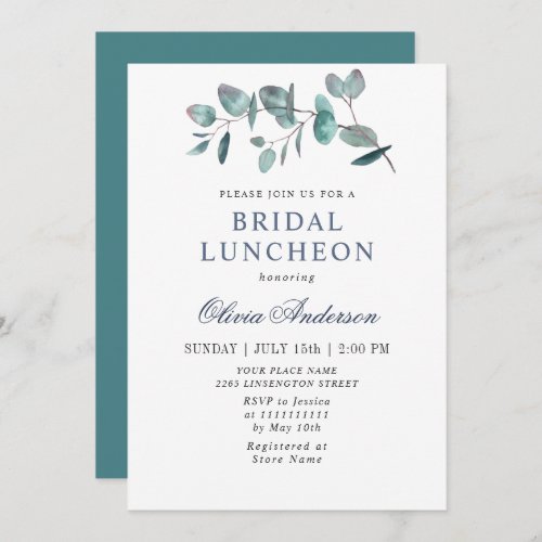 Simple Elegant Eucalyptus Bridal Luncheon Invitation