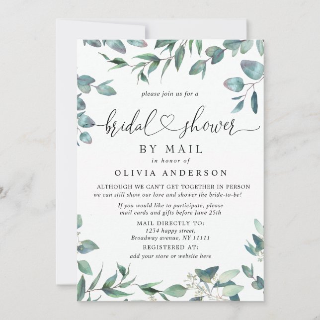 Simple Elegant Eucalyptus BRIDAL Shower By Mail Invitation (Front)