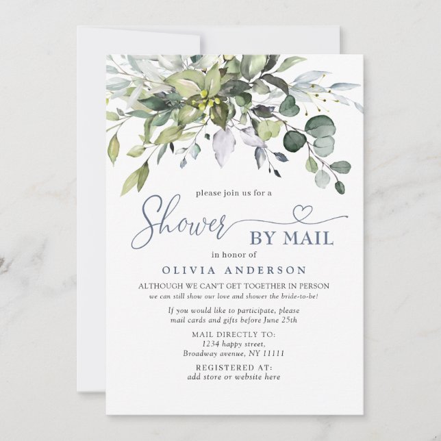 Simple Elegant Eucalyptus BRIDAL Shower By Mail Invitation (Front)