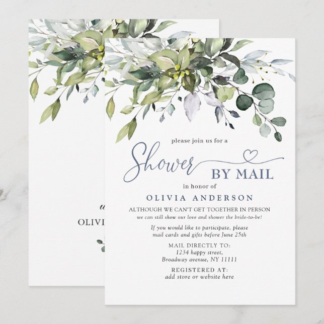 Simple Elegant Eucalyptus BRIDAL Shower By Mail Invitation (Front/Back)