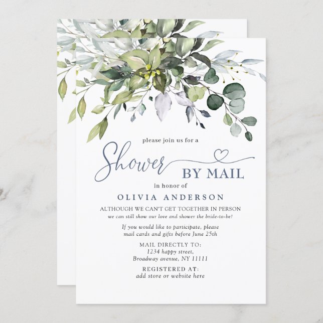 Simple Elegant Eucalyptus BRIDAL Shower By Mail Invitation (Front/Back)