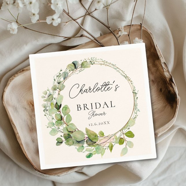 Simple, elegant eucalyptus  Bridal Shower    Napkins (Personalized Simple, elegant eucalyptus Bridal Shower Napkins)