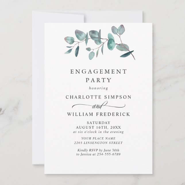 Simple Elegant Eucalyptus ENGAGEMENT PARTY Invitation (Front)