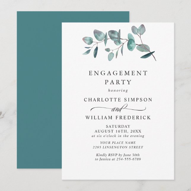 Simple Elegant Eucalyptus ENGAGEMENT PARTY Invitation (Front/Back)