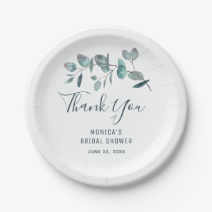 Simple Elegant Eucalyptus Floral Bridal Shower Paper Plates