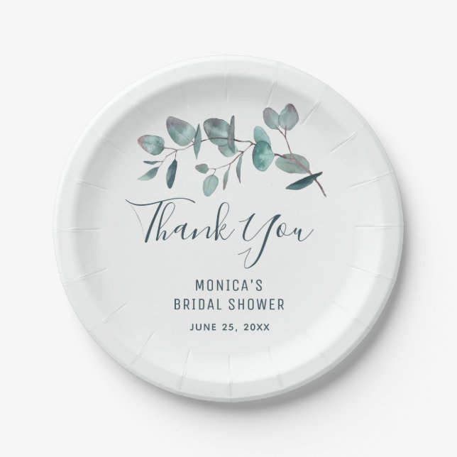 Simple Elegant Eucalyptus Floral Bridal Shower Paper Plates (Front)
