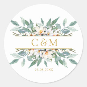 Simple, elegant eucalyptus floral napkins classic round sticker