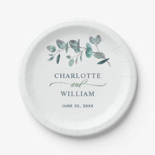 Simple Elegant Eucalyptus Floral Wedding Party Paper Plates