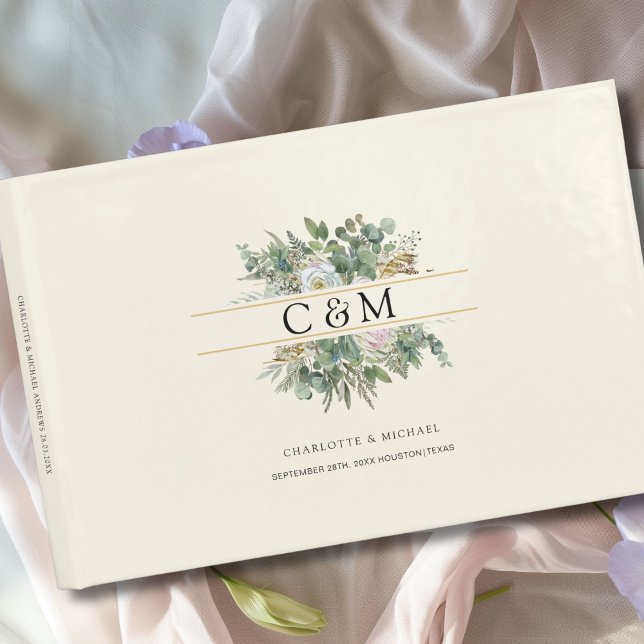Simple, elegant Eucalyptus Flower Wedding  Guest Book (Personlaized, Simple, elegant Eucalyptus Flower Wedding Guest Book)