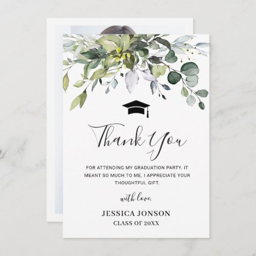 Simple Elegant Eucalyptus Foliage Graduation PHOTO Thank You Card