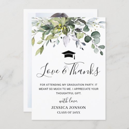 Simple Elegant Eucalyptus Foliage Graduation PHOTO Thank You Card - Simple Elegant Eucalyptus Greenery Graduation Thank You Card.
For further customization, please click the "Customize" link and use our  tool to design this template. 
If you need help or matching items, please contact me.