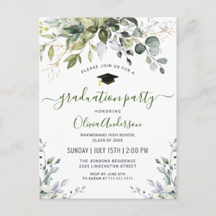 Simple Elegant Eucalyptus Graduation Party Announcement Postcard