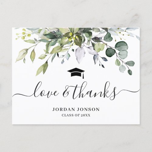 Simple Elegant Eucalyptus Graduation Thank You Announcement Postcard - Simple Elegant Eucalyptus Graduation Thank You Announcement Postcard.