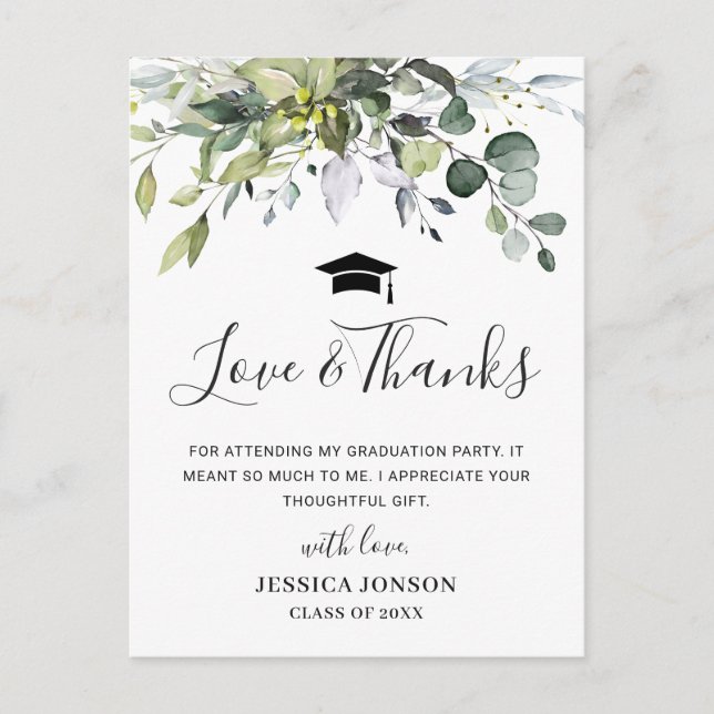 Simple Elegant Eucalyptus Graduation Thank You Postcard (Front)