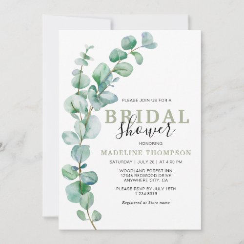 Simple Elegant Eucalyptus Greenery Bridal Shower Invitation
