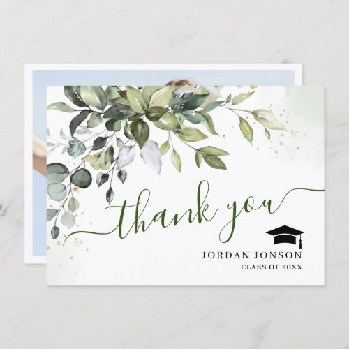 Simple Elegant Eucalyptus Greenery Graduation  Tha Thank You Card - Simple Elegant Eucalyptus Greenery Graduation Thank You Card.
For further customization, please click the "Customize" link and use our  tool to design this template. 
If you need help or matching items, please contact me.