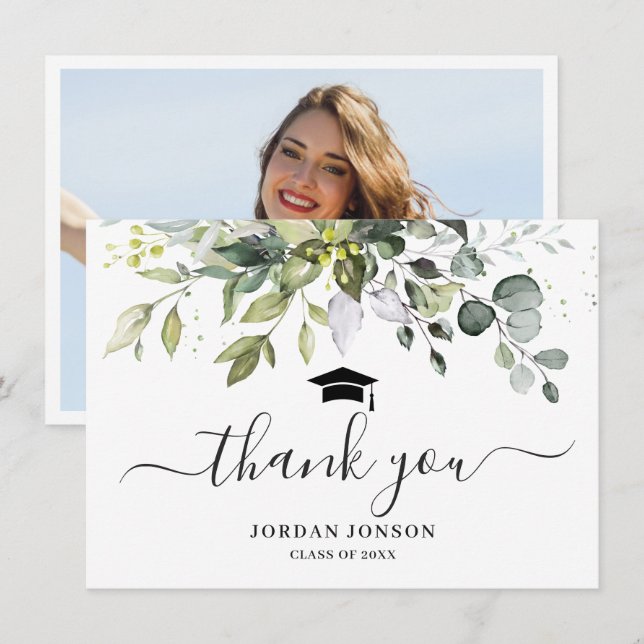 Simple Elegant Eucalyptus Greenery Graduation  Tha Thank You Card (Front/Back)
