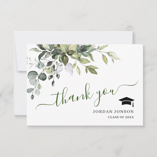 Simple Elegant Eucalyptus Greenery Graduation  Thank You Card (Front)