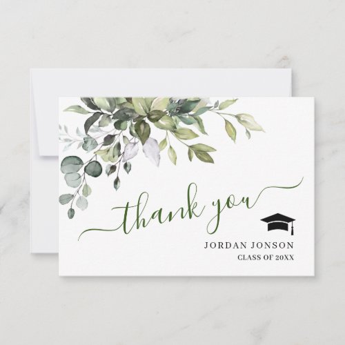 Simple Elegant Eucalyptus Greenery Graduation  Thank You Card