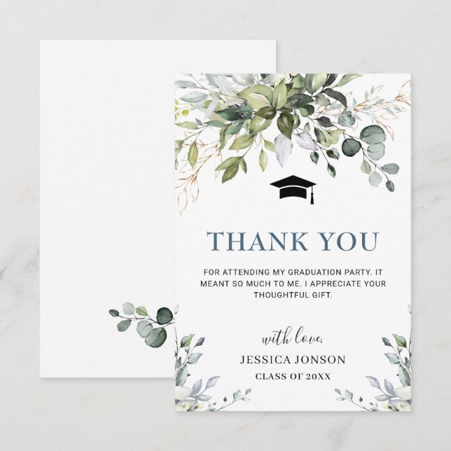 Simple Elegant Eucalyptus Greenery Graduation  Thank You Card (Front/Back)