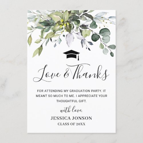 Simple Elegant Eucalyptus Greenery Graduation  Thank You Card - Simple Elegant Eucalyptus Greenery Graduation Thank You Card.
For further customization, please click the "Customize" link and use our  tool to design this template. 
If you need help or matching items, please contact me.